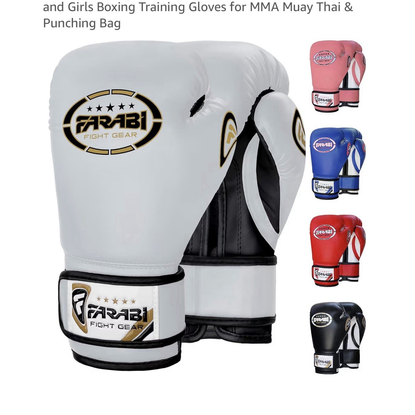 Farabi Fight Gear Kids Bag Gloves 4, 6, 8 oz White Pink Blue Red Black