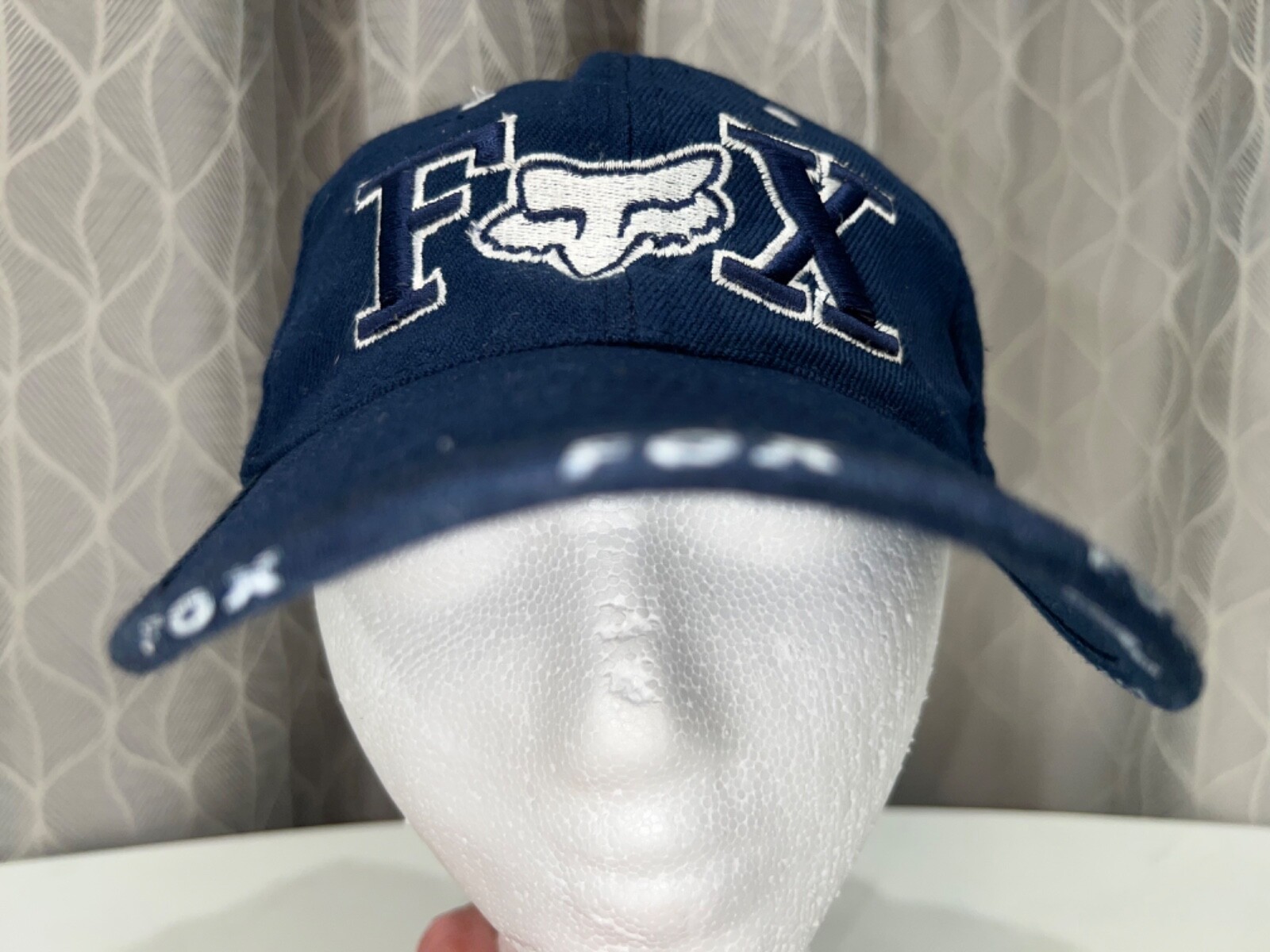 Fox Racing Logo Navy blue with White Hat Cap Hook Loop Good Condition