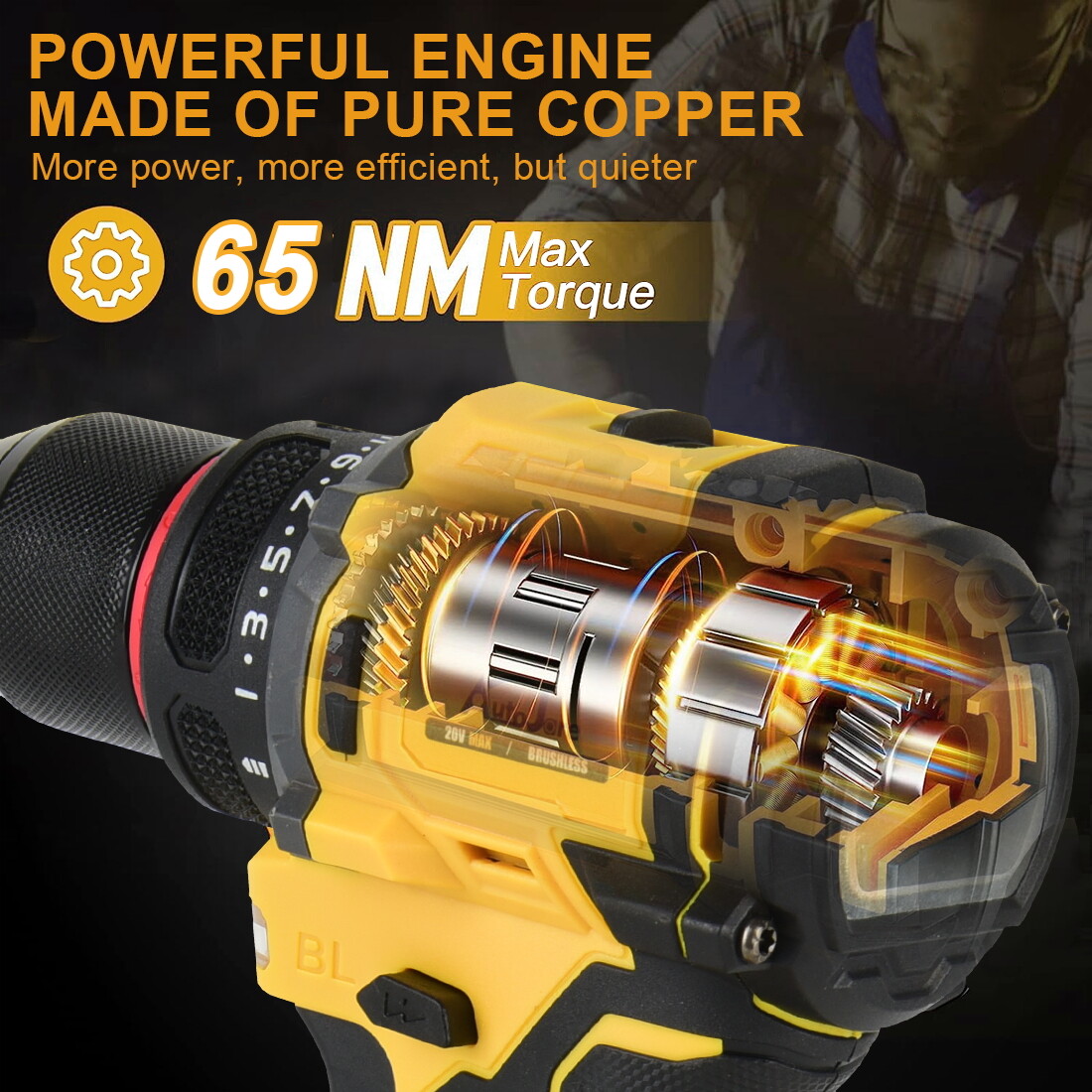 3/8" Brushless Cordless Drill for DeWalt 20V MAX Battery Bare Tool