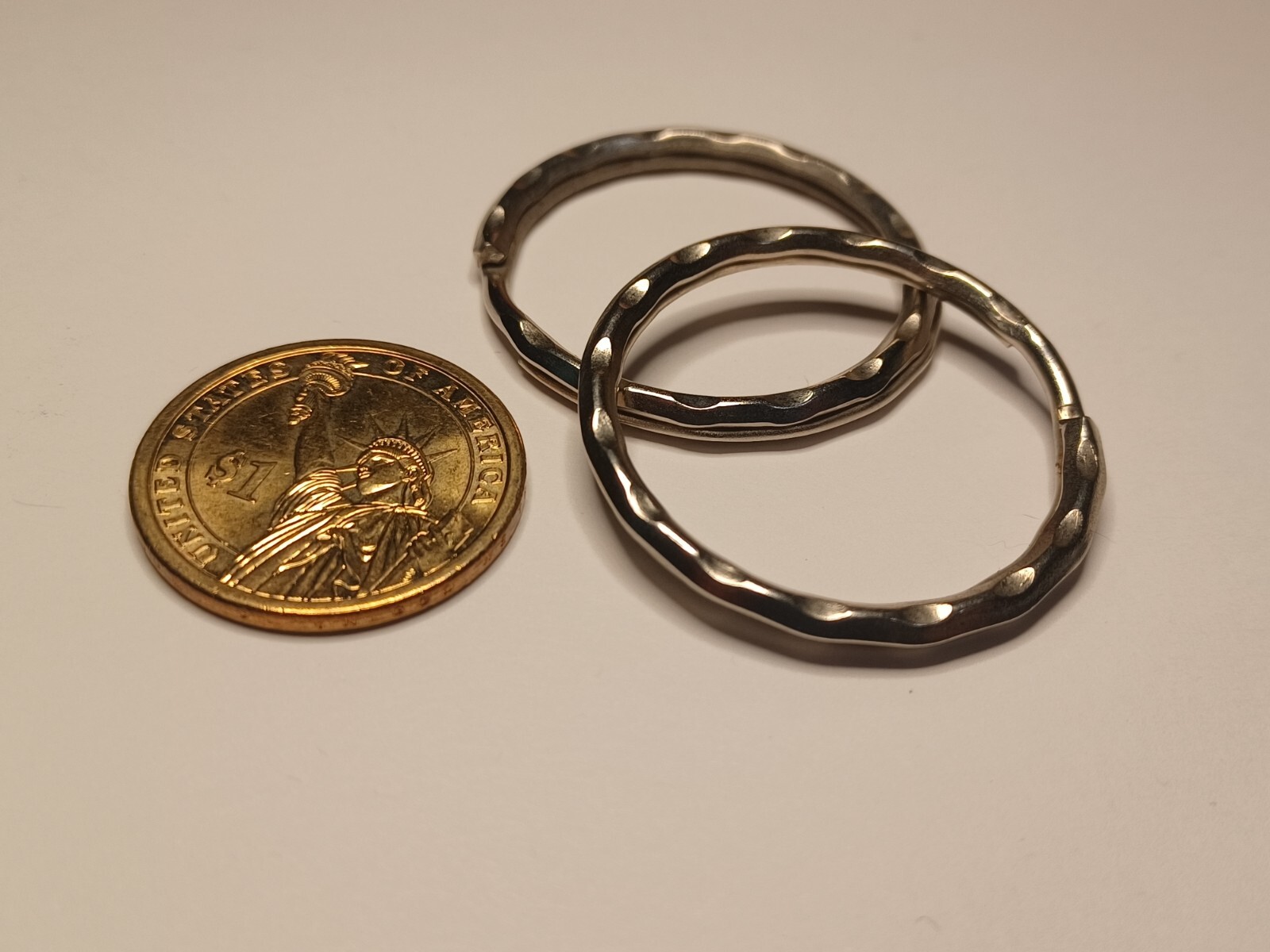 (2) Silver 1.5 Inch(37mm) Hammered Style Split Ring Key Rings Key Holders