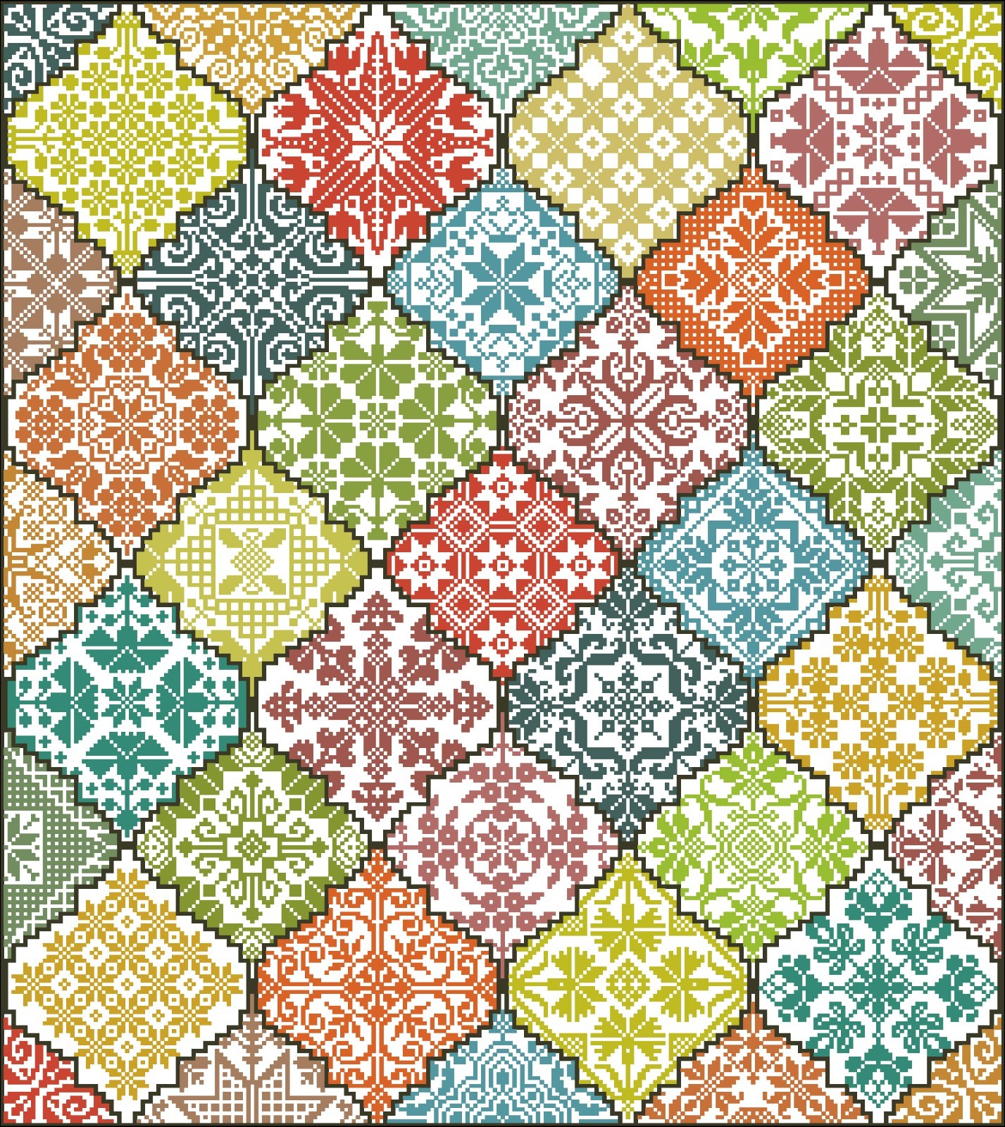 Cross Stitch Pattern Diamond Quaker Sampler Quilt Geometric Pillow Carpet