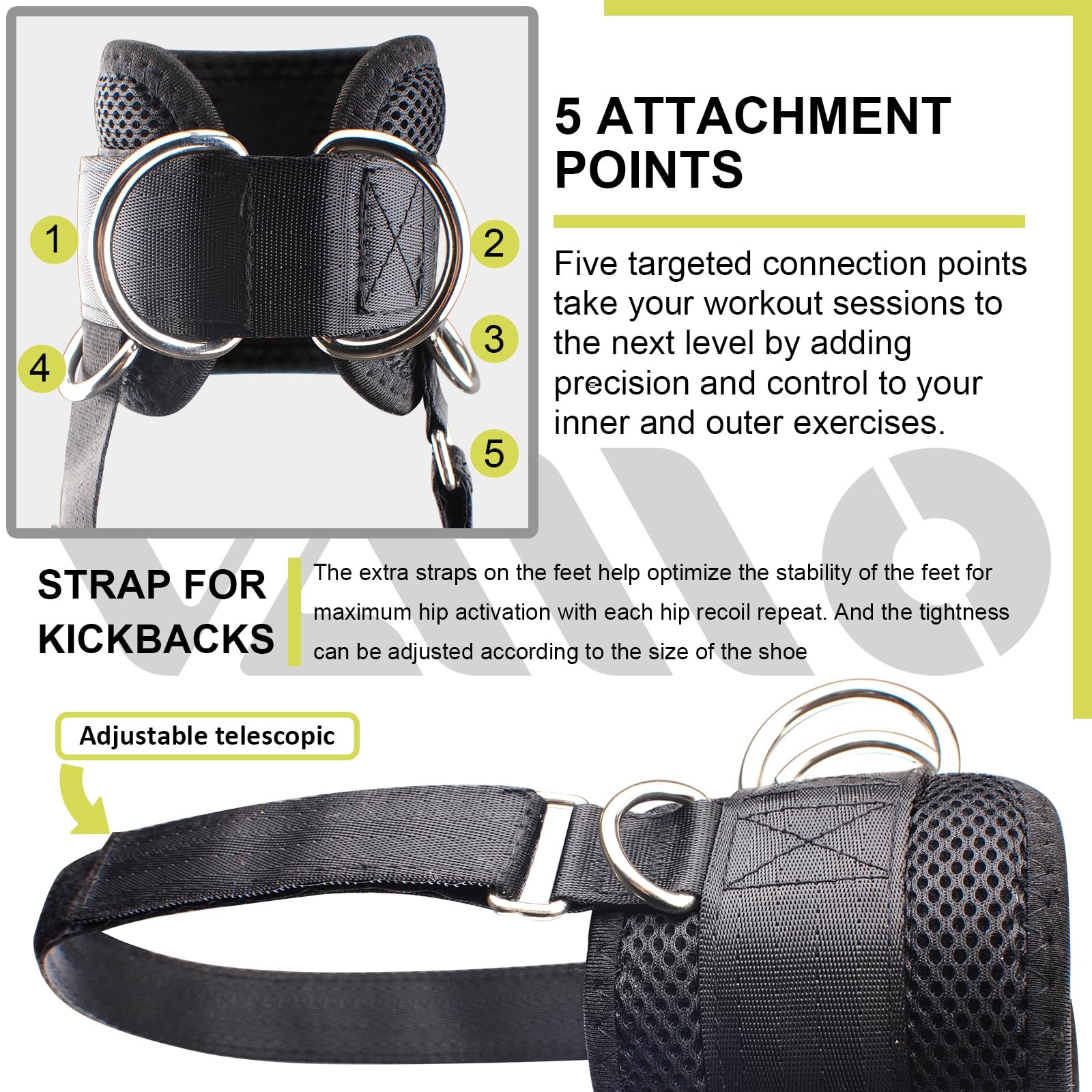Adjustable Neoprene Ankle Straps for Cable Machines - 5 D-Ring Design