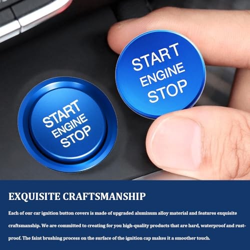 Car Push Start Button Cover, Start Stop Button Cover, Aluminum Auto Key Blue
