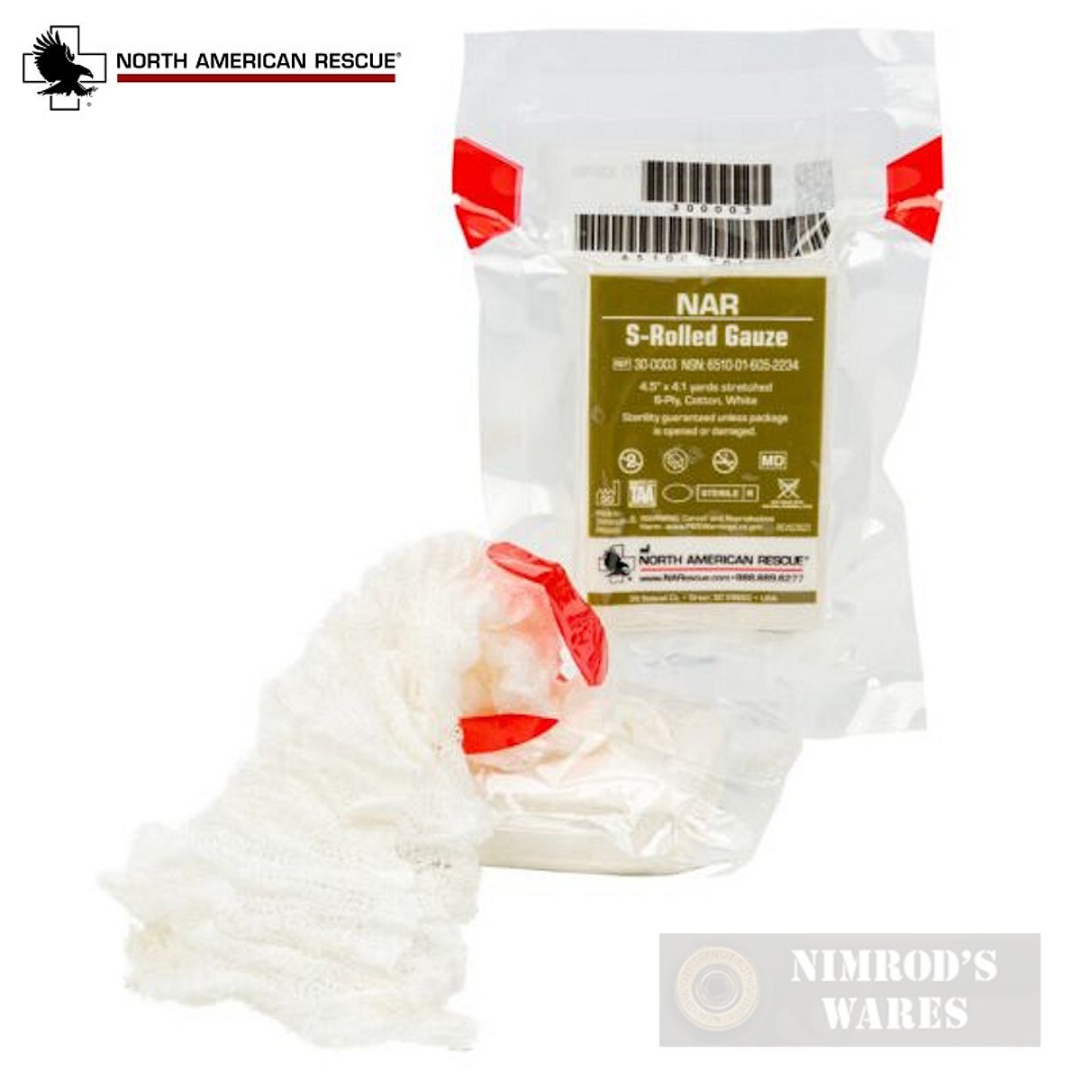 NAR S-Rolled GAUZE 4.5 in. x 4.1 yd. First Aid Dressing Bandaging 6-Ply 30-0003