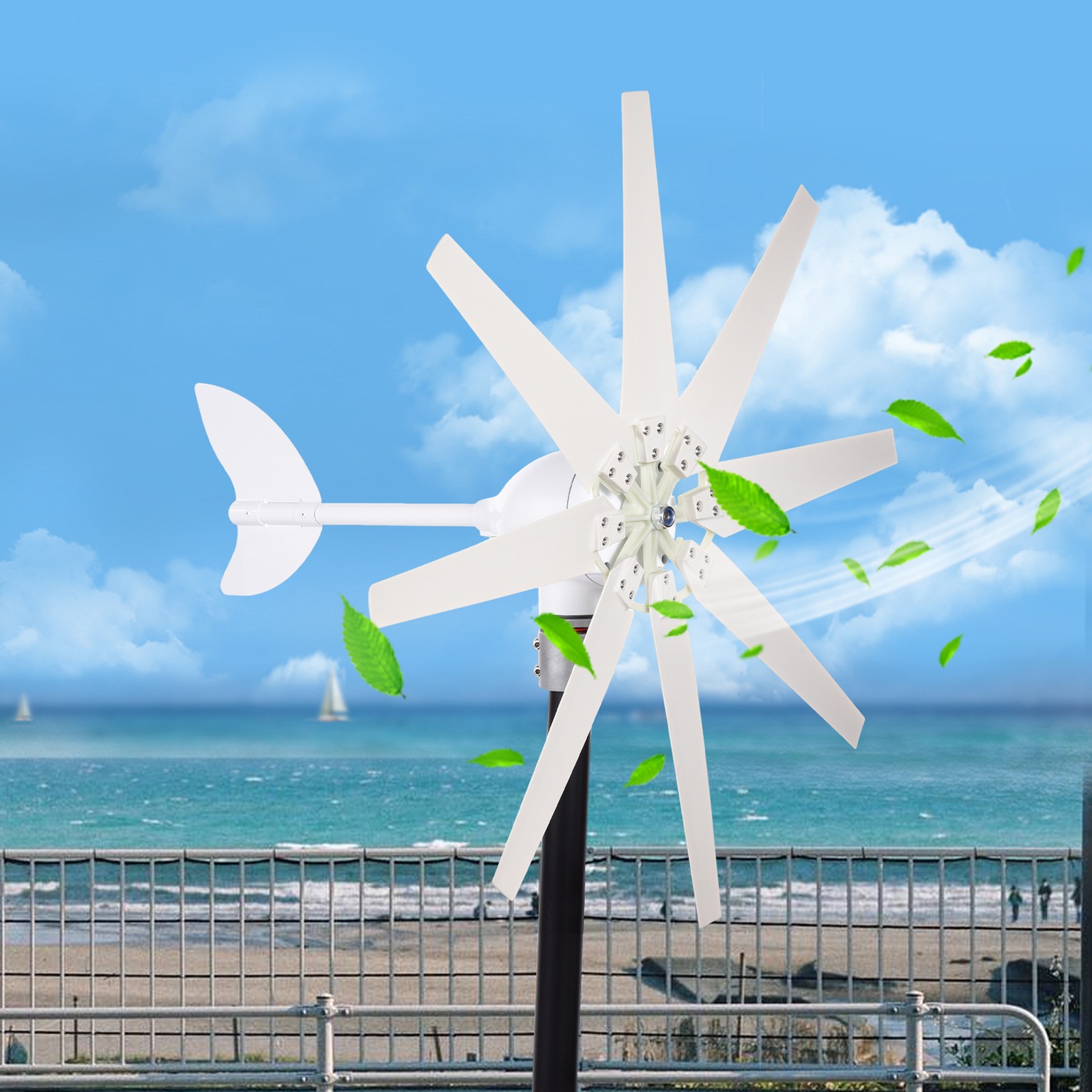 1200W Wind Turbine Generator 24V 8-Blade Wind Turbine Kit