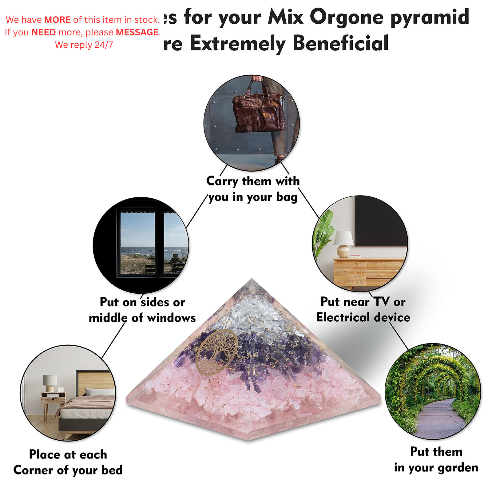 Crystal Amethyst Rose Quartz Orgone Pyramid - Multi Color