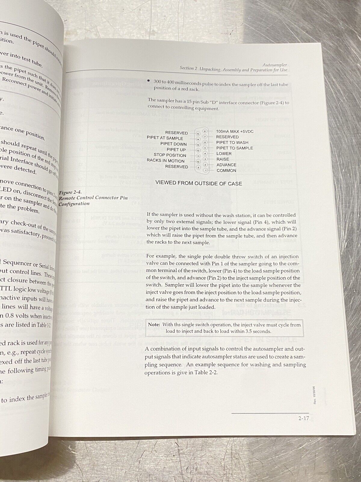 Autosampler P/N: 60-1293-452 - Users Guide / Instruction Manual