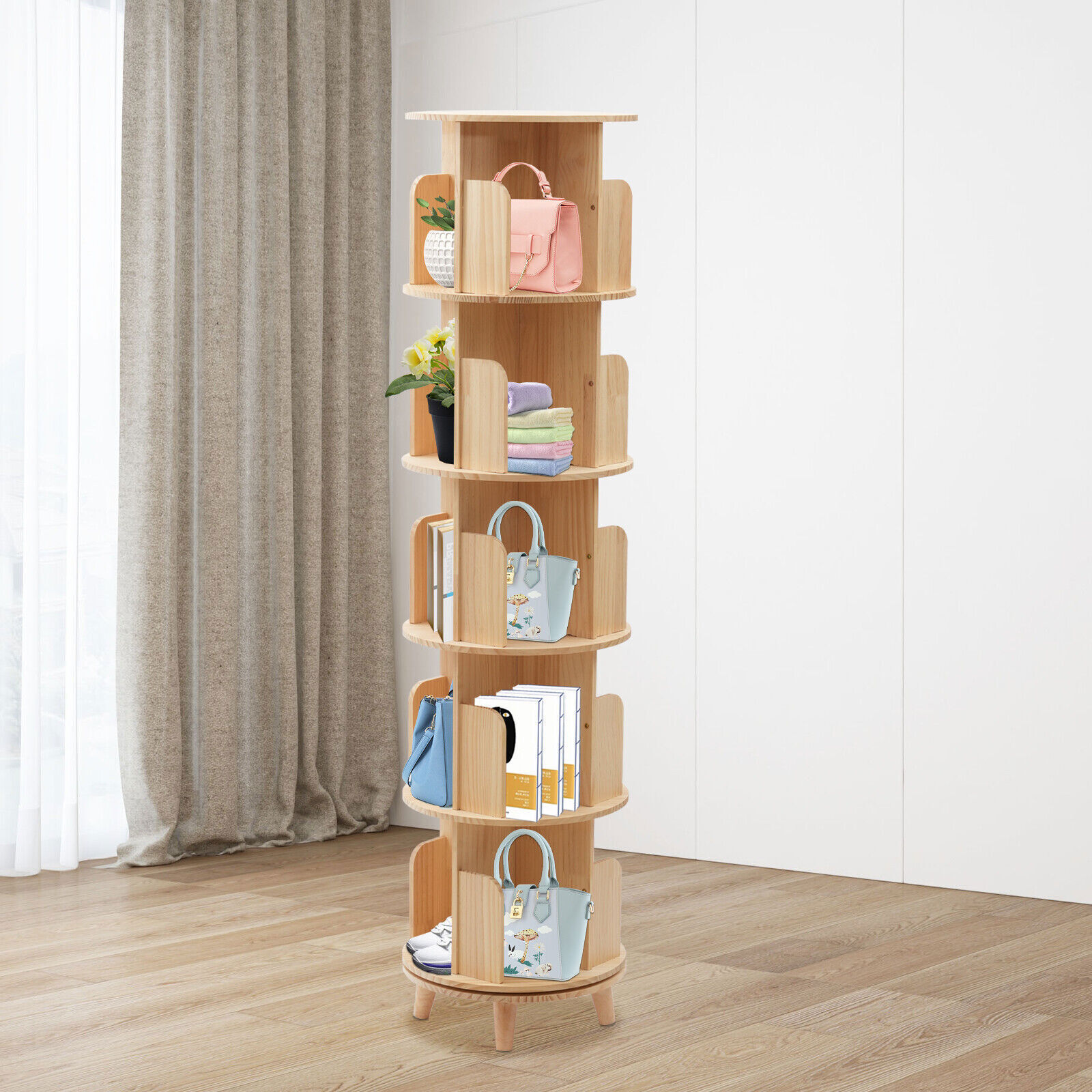 5 Tier 360?? Rotating Bookshelf Bookcase Storage Shelf Freestanding Display Rack