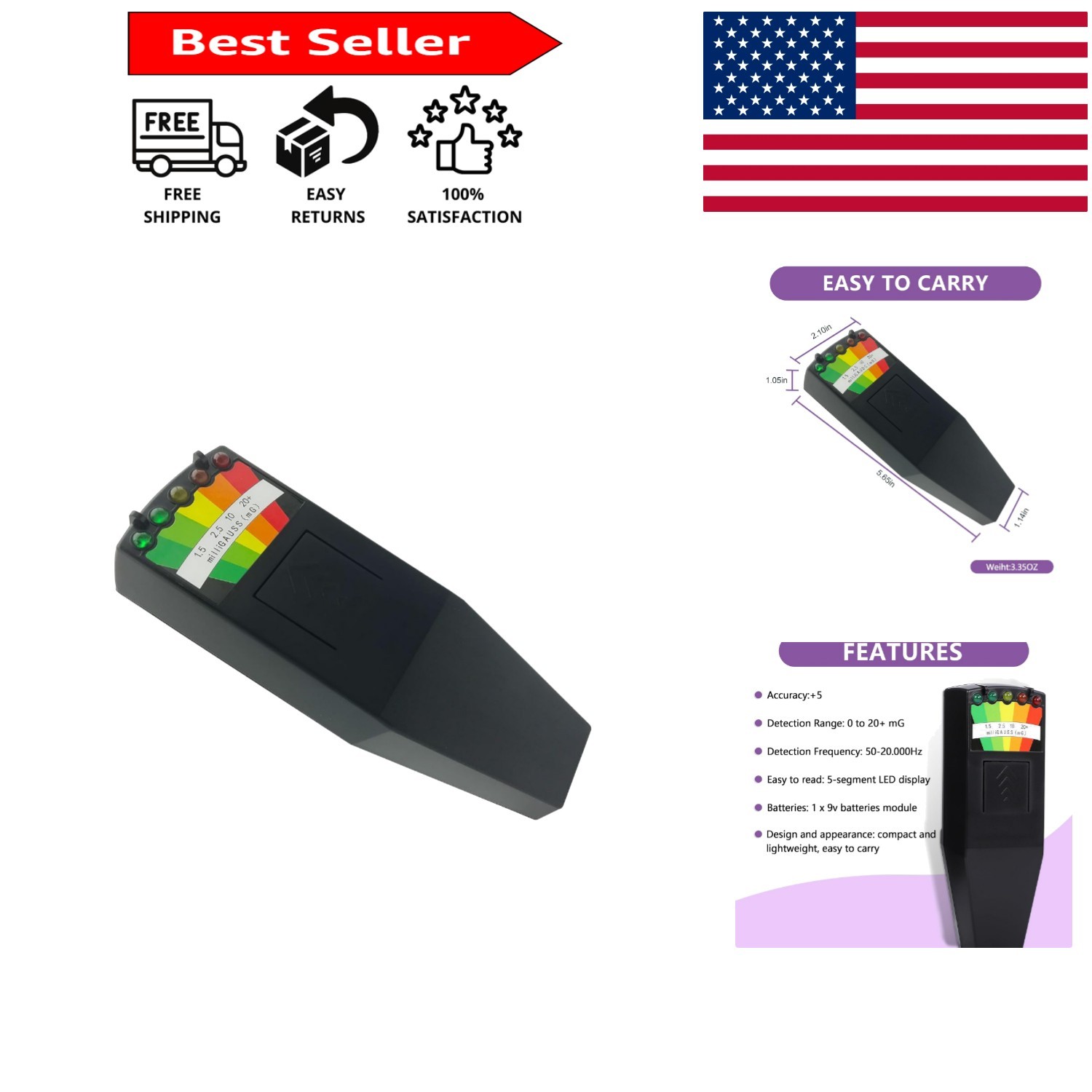 High Sensitivity Magnetic Field Detector with 5 LED Readout - Paranormal Tool