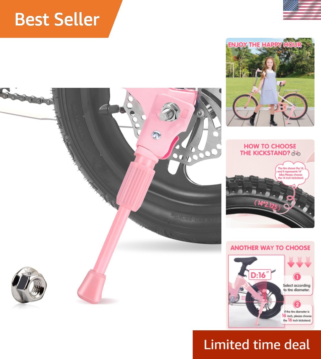 Kickstand for Kids Bike, Kids Bike Kickstand for 12/14/16/18/20 Inch Wheel Ch...