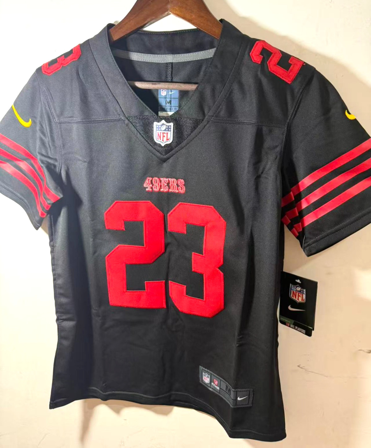 New! Youth Med (age 10-13) Christian McCaffrey SF 49ers #23 Black Stitched jerse