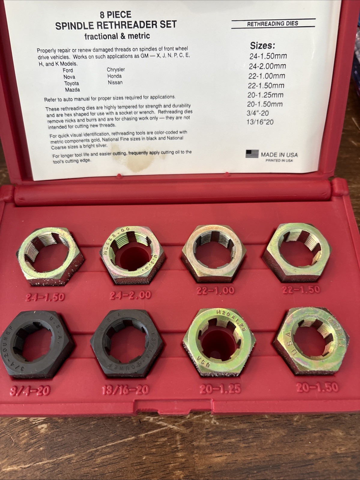 Mac Tools Eight Piece Spindle Re-Threader Set Fractional And Metric