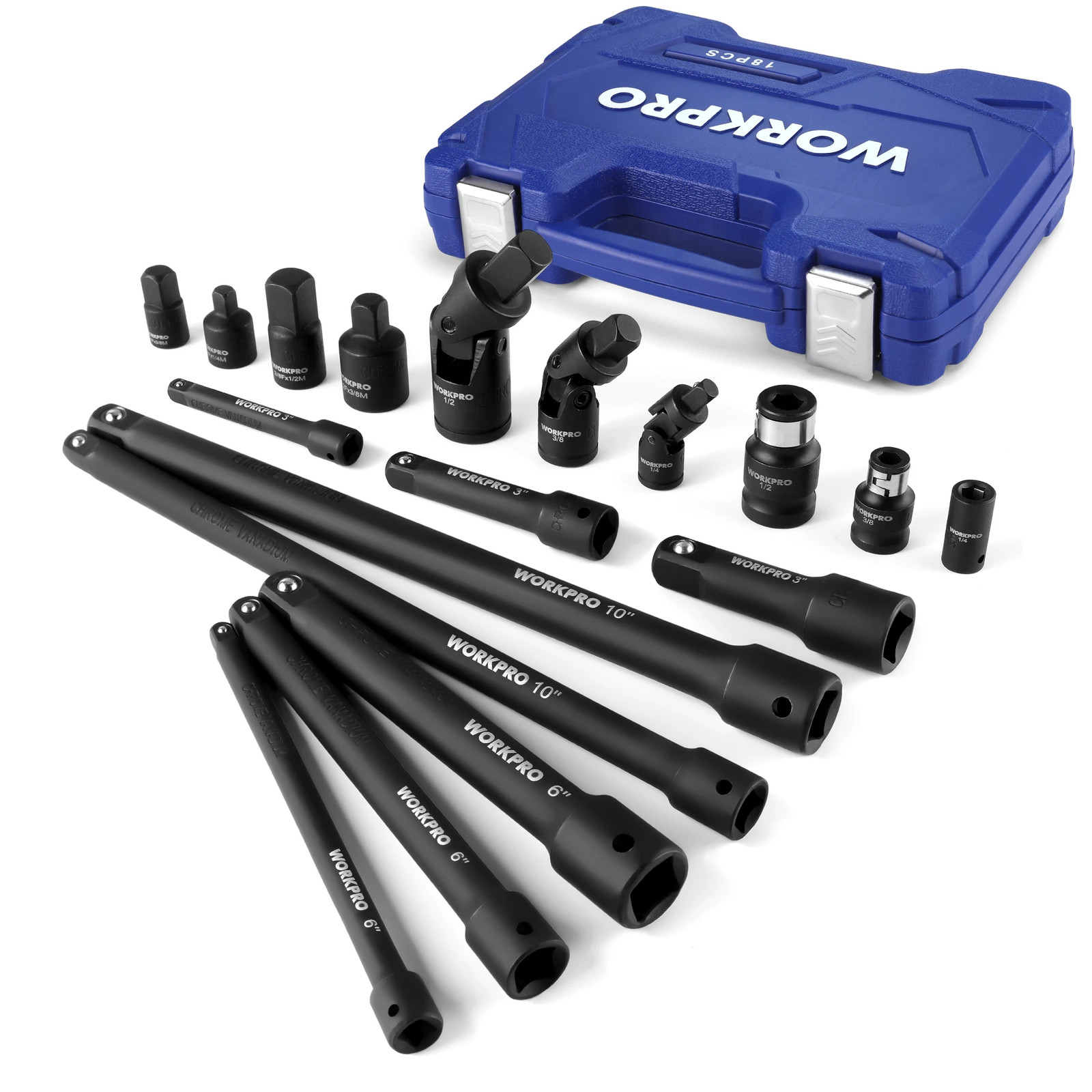 18Pcs Socket Adapters Socket Extension Bar Swivel Universal Joint Impact Coupler