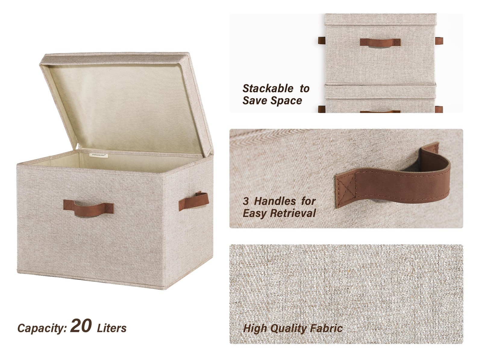 Fabric Storage Bins with Lid, Decorative Storage Boxes for Shelves, Stackable...