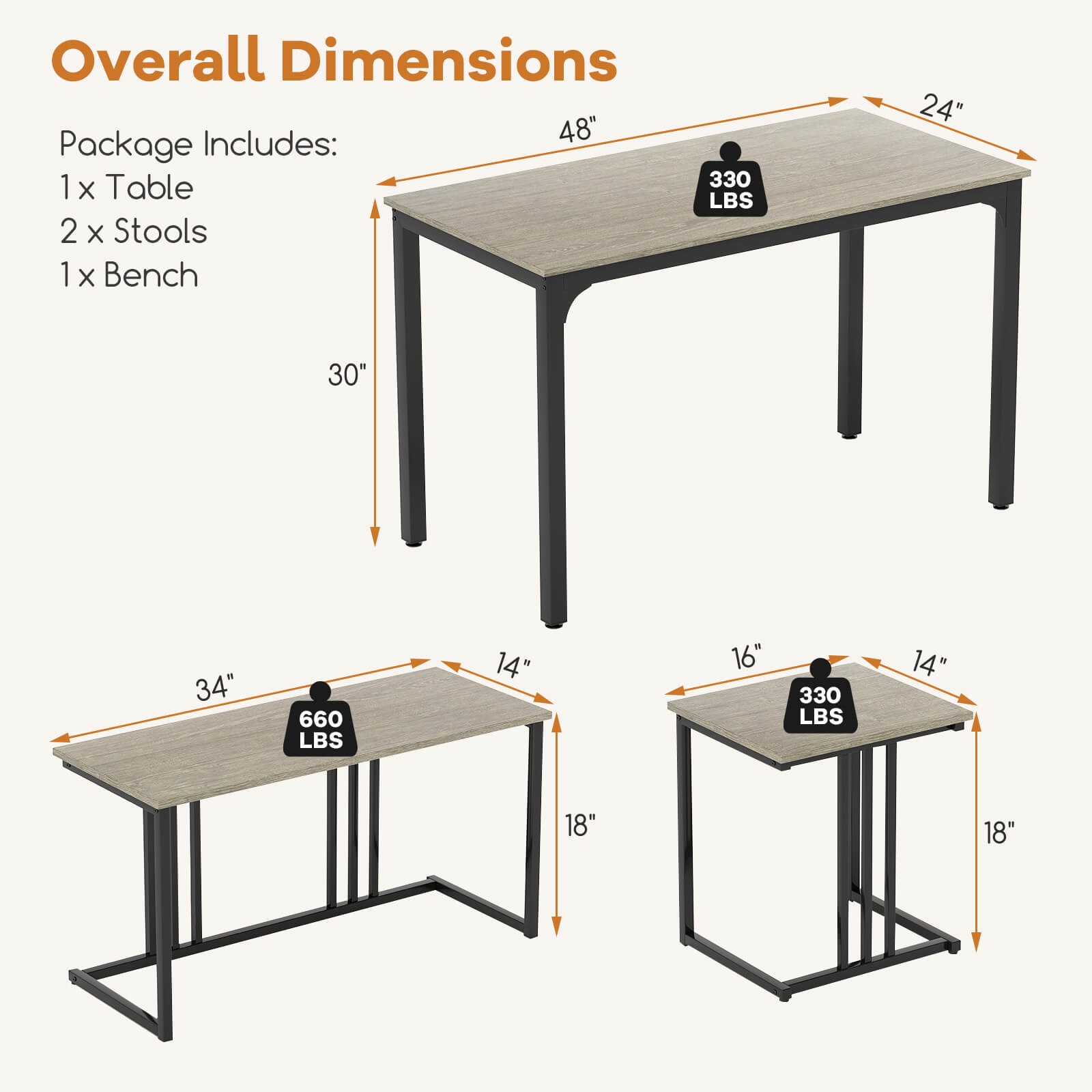 4-Piece Dining Table Set w/ Table & Bench & 2 Stools Office, Kitchen, Living