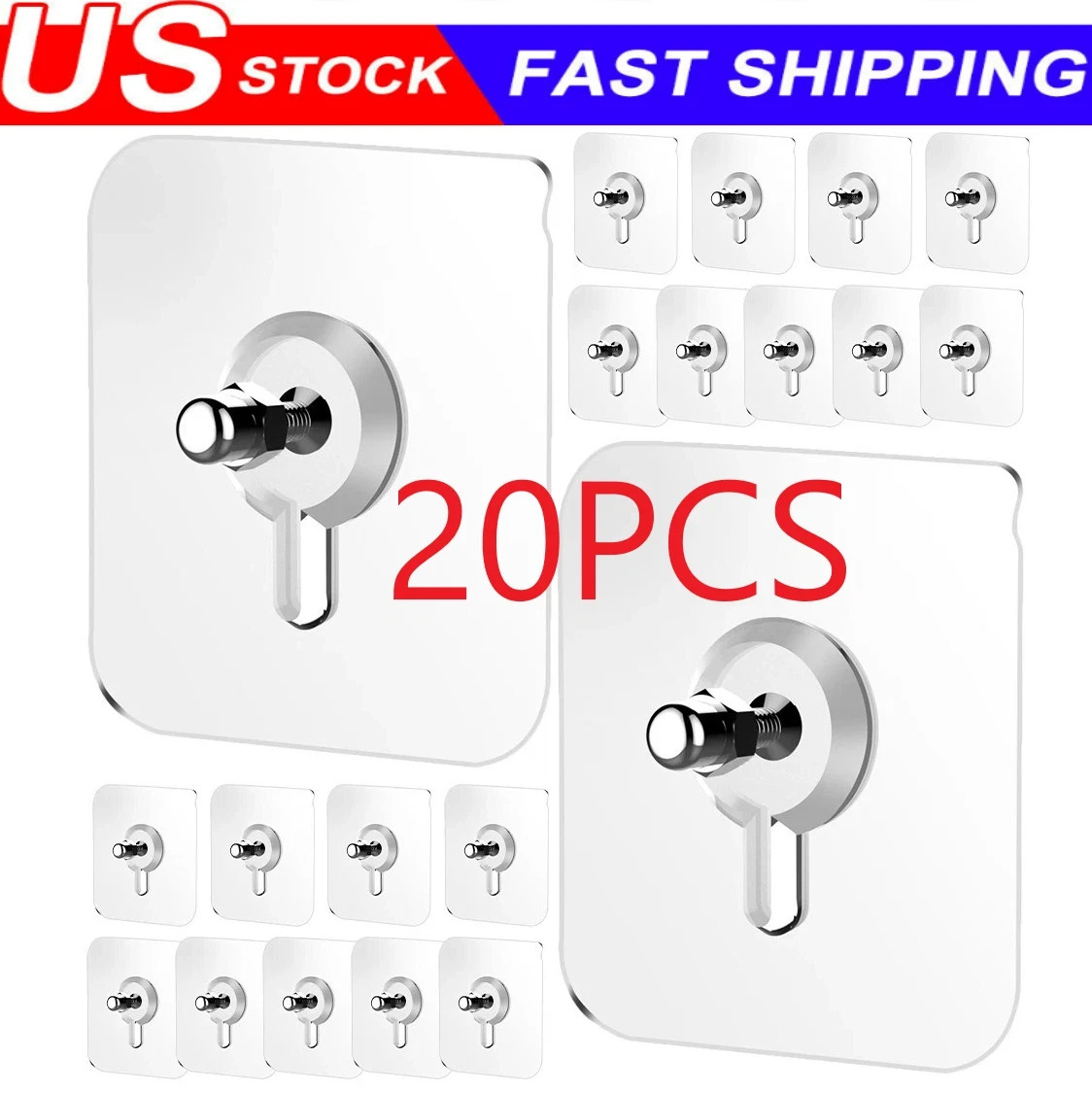 20Pack Self-Adhesive Wall Hooks – Seamless Punch-Free Nail Screw Stickers