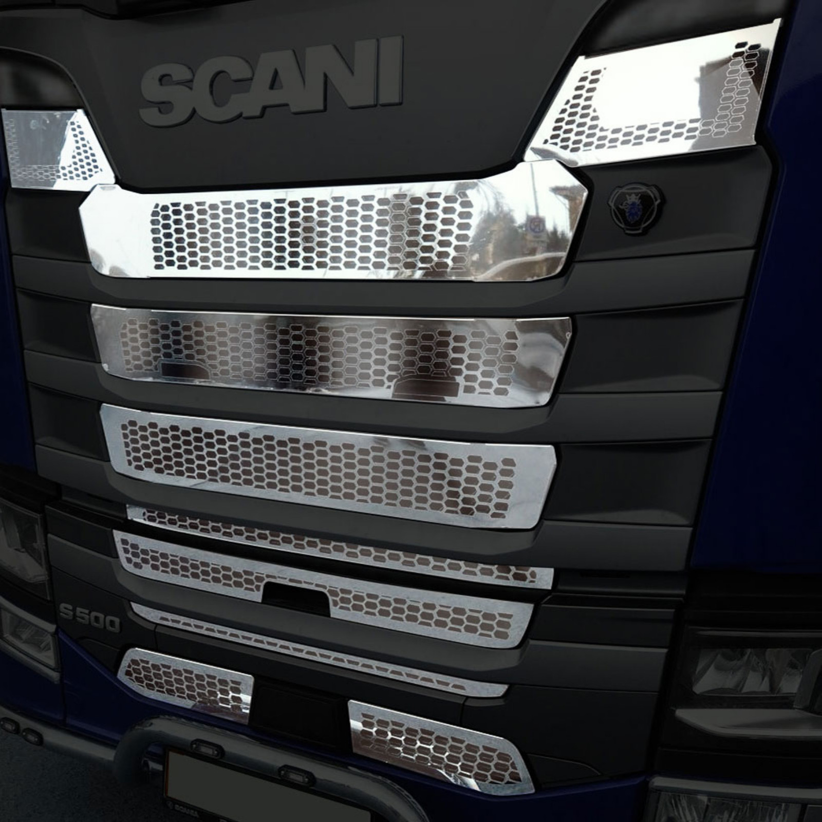To Fits With fog lights Scania S-Series 2017-2024 Chrome Front Grill 10 Pcs.
