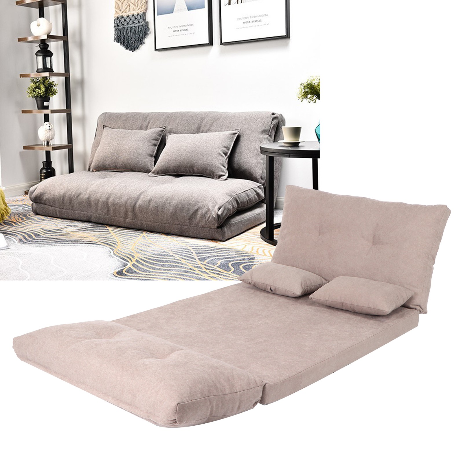 Living Room Double Folding Sofa Bed Adjustable Lounger Sofa With 2 Pillows GDXP