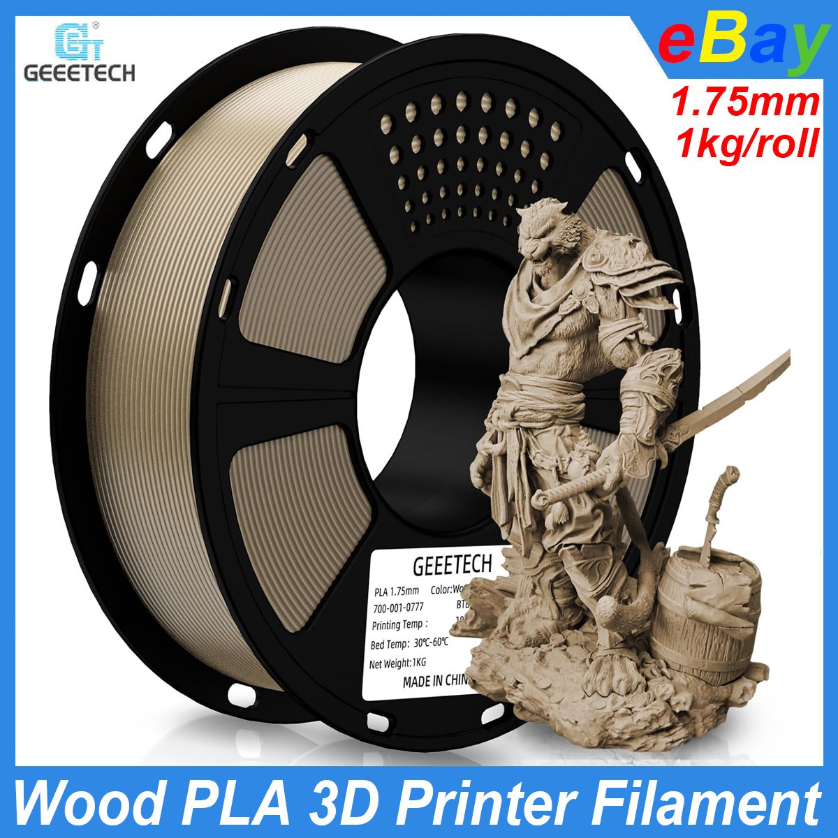Geeetech Wood PLA Filament 1.75mm 1kg Black Walnut Wood PLA 3D Printer Filament