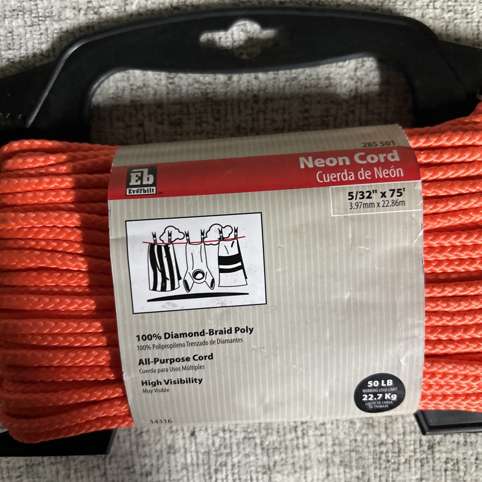 Everbilt Neon Cord 100% Diamond-Braid Poly 5/32" x 75'