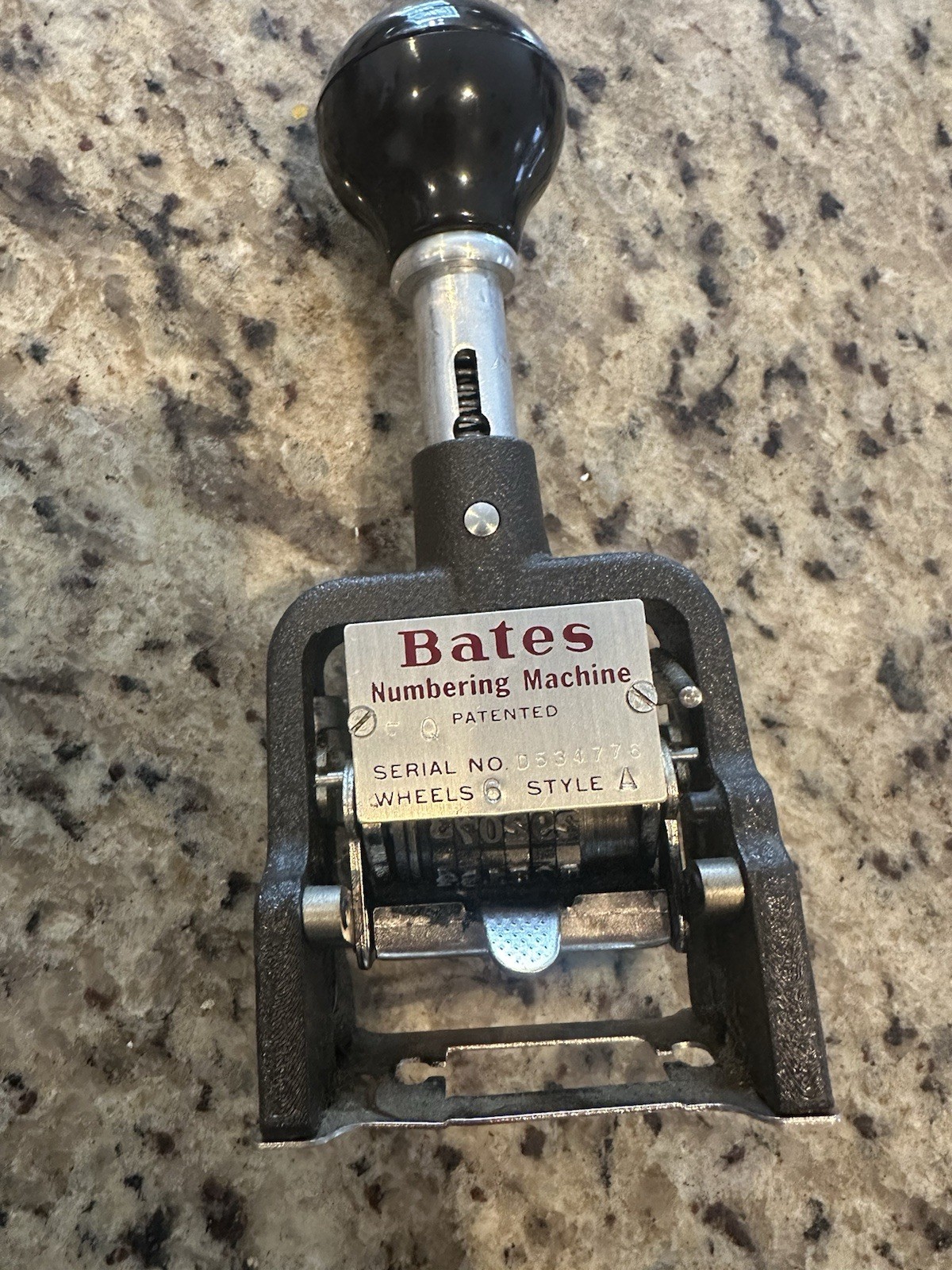 Vintage Bates Numbering Machine 6 Wheel Style E Stamper Works