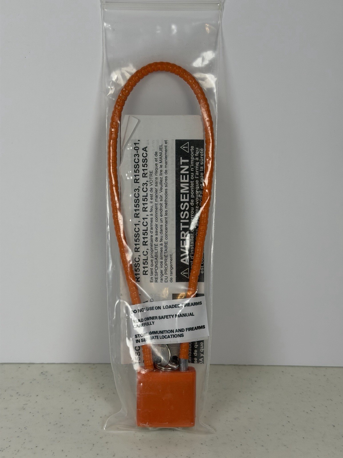 Brinks Orange R15SC Steel Keyed Cable Gun Lock 1 Key for Pistol/Rifle