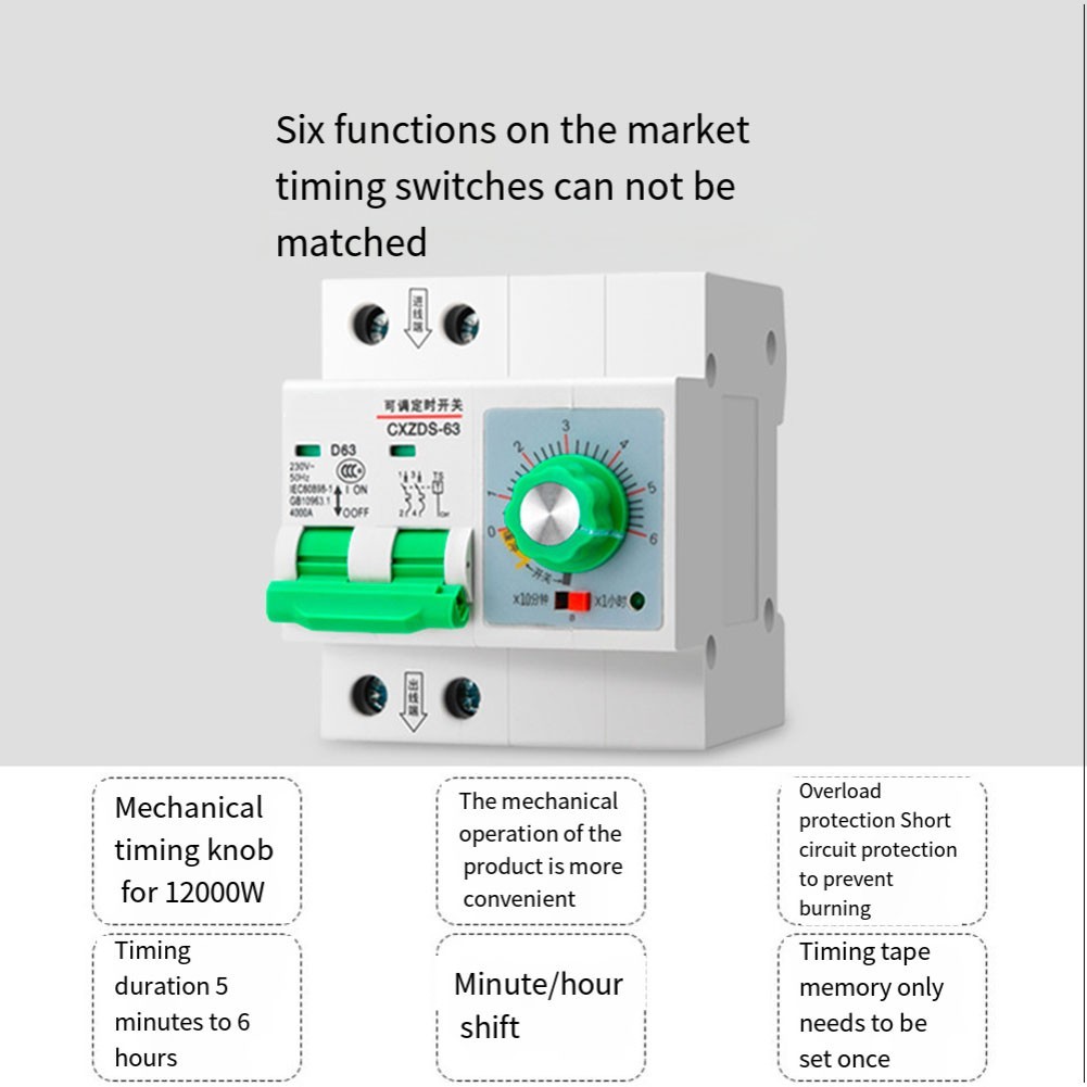 Mechanical Adjustable Timer Switch 63A 13000W Water Pump Memory Timer 1min-6h