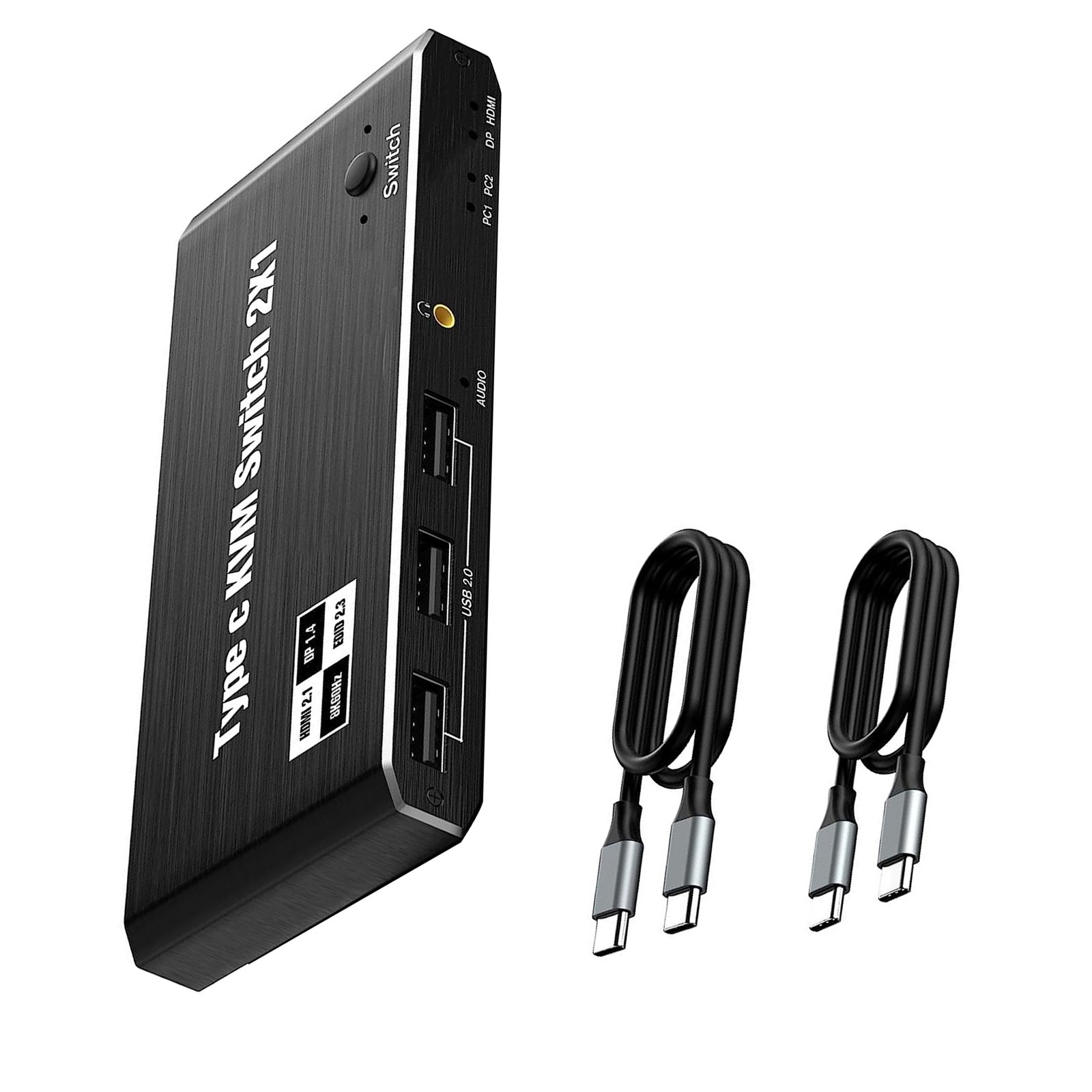 2x1 8K USB C KVM Switch 3.5mm Jack 100W PD Charge 2 In 1 Out Type C KVM Switch