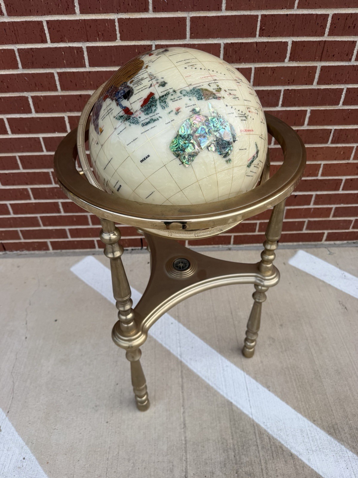 Alexander Kalifano gemstone world globe on brass stand