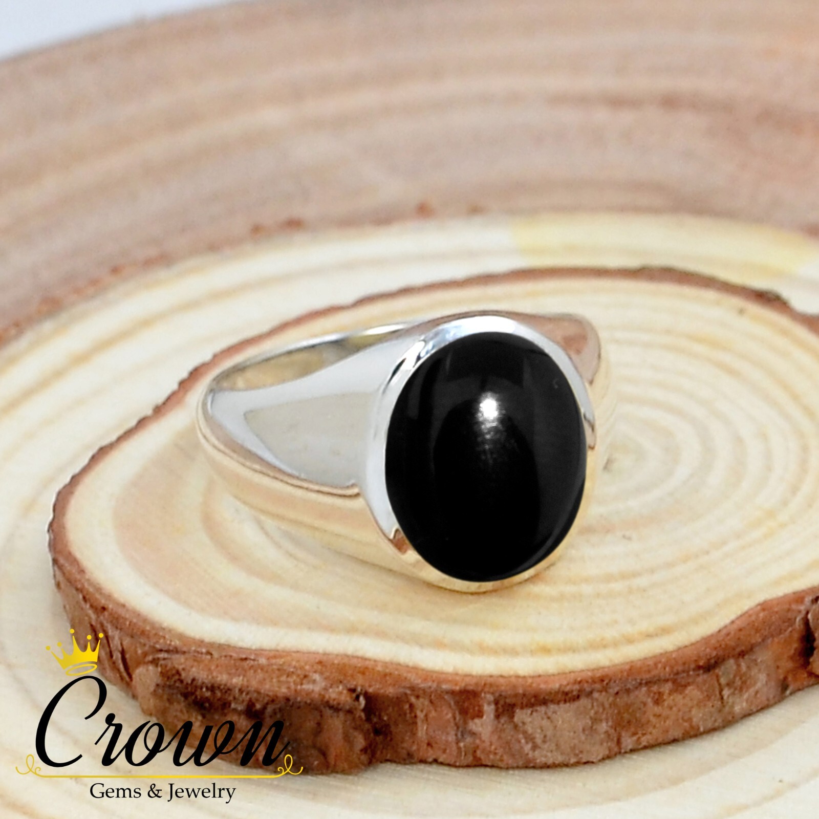 Natural Black Onyx Oval Cut 925 Sterling Silver Mens Ring Jewelry - Size US 6-14