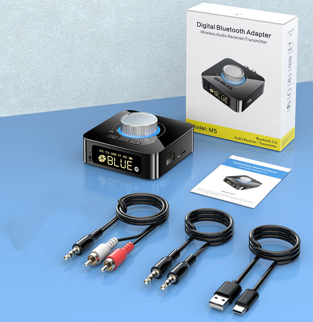 Bluetooth 5.0 Transmitter Receiver 2 IN 1 Wireless Audio 3.5mm Jack Aux Adapter