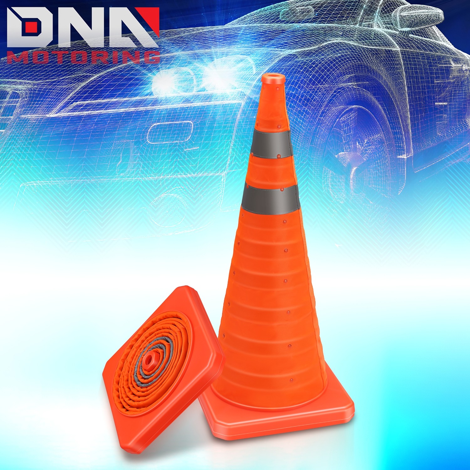 2Pcs 28" Foldable Collapsible Traffic Safety Orange Cones with Heavy-Duty Base