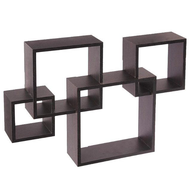 Green Co Intersecting Squares Floating Laminate Wall Hanging Shelves In Espresso