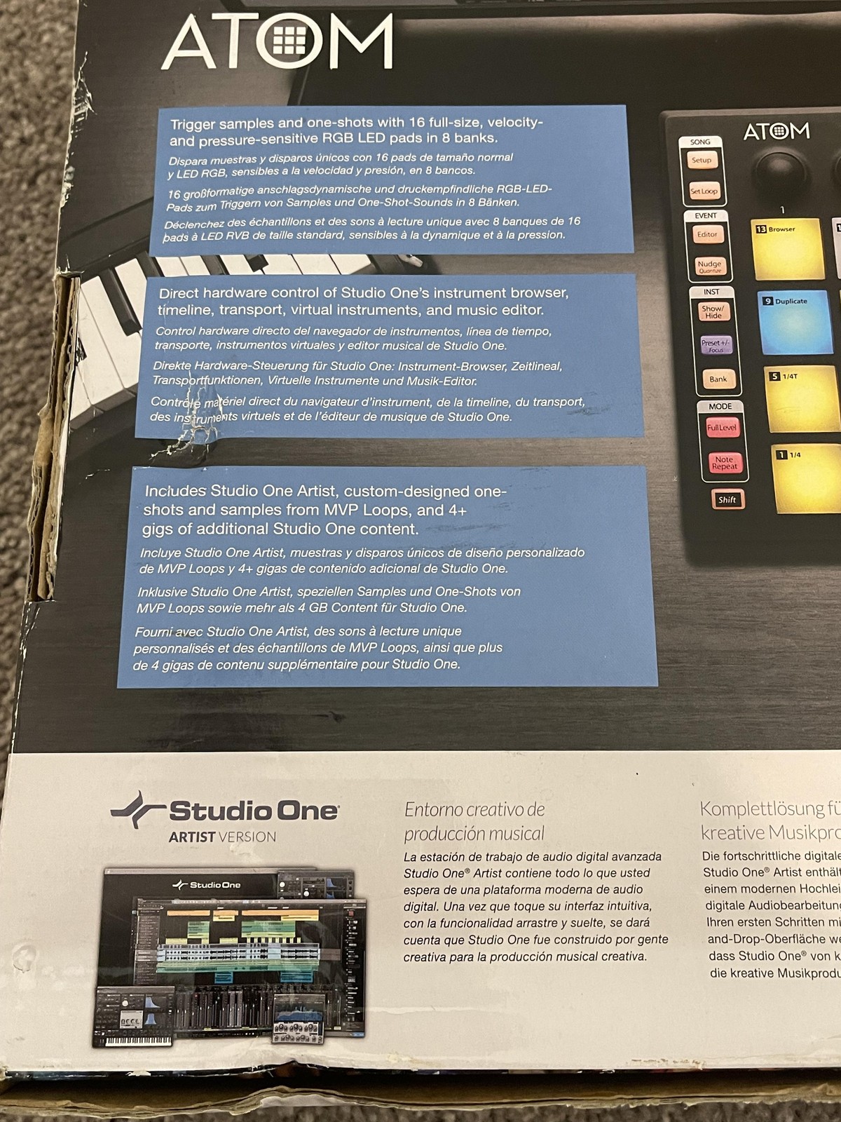 PreSonus ATOM Pad Controller USB MIDI RGB Pads Studio One Artist PC Mac