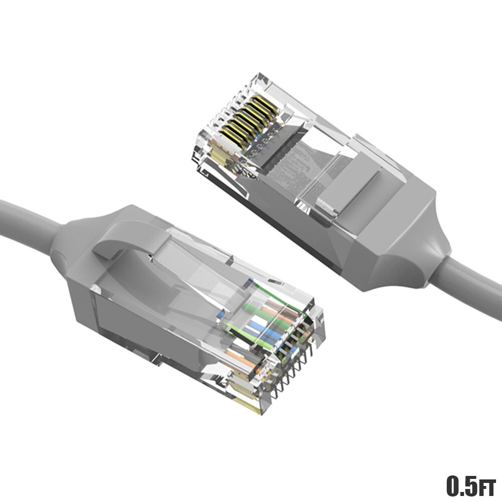 0.5FT CAT6 RJ45 Slim Ethernet LAN Network Cable Cord UTP Copper Wire 28AWG Gray