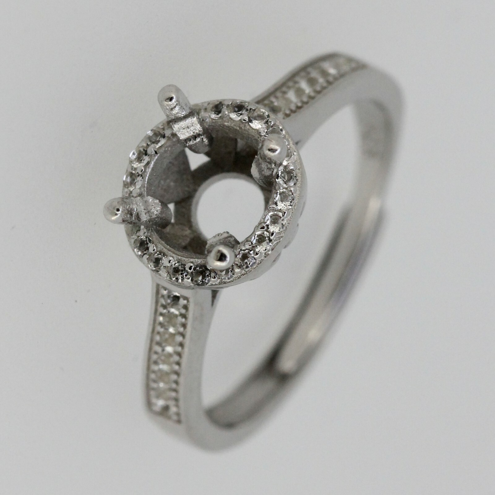Sterling Silver Semi Mount Ring Setting Round RD 7x7mm No Rhodium Plate Sz 7