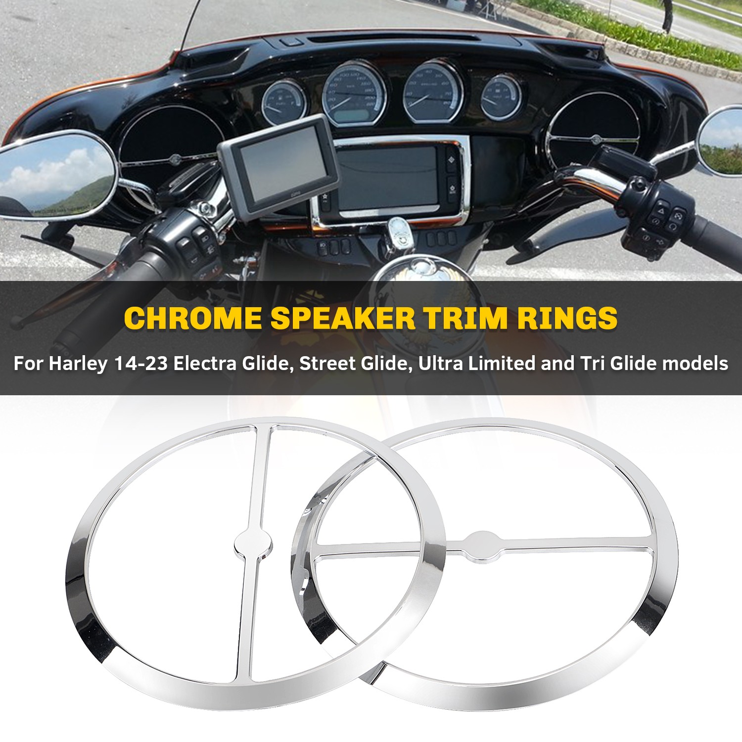 Chrome Speaker Trim Ring Cover For Harley Electra Tri Street Glide FLHX FLHXSE