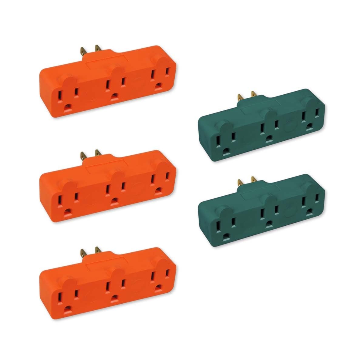 3Prong 3Outlet Extender Adapter, Heavy Duty Triple Grounding Outlet. 5 Pack
