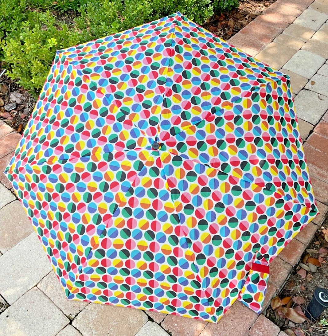 TOTES WOMEN'S UMBRELLA DOTS AUTO OPEN CLOSE SUN PROTECTION 42 INCH COVERAGE NWT