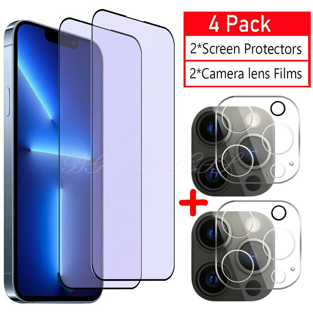 For iPhone 13 Pro/13 Pro Max/13 Mini Anti-Blue Glass Screen Protector Camera Lot
