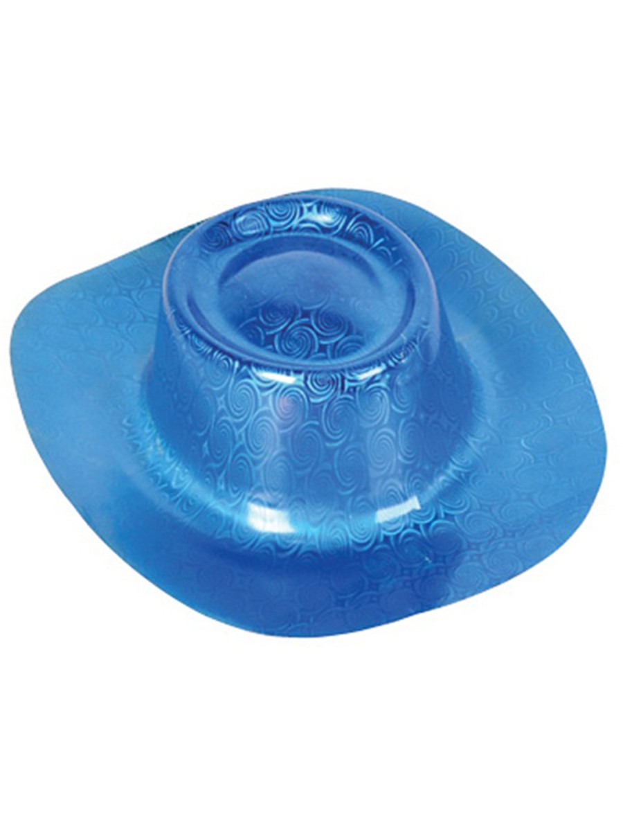 New Adults Childs Blue Metallic Plastic Cowboy Costume Accessory Hat