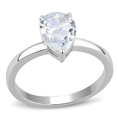 Stainless Steel 1.8ct Pear Teardrop Solitaire CZ Engagement Wedding Promise Ring
