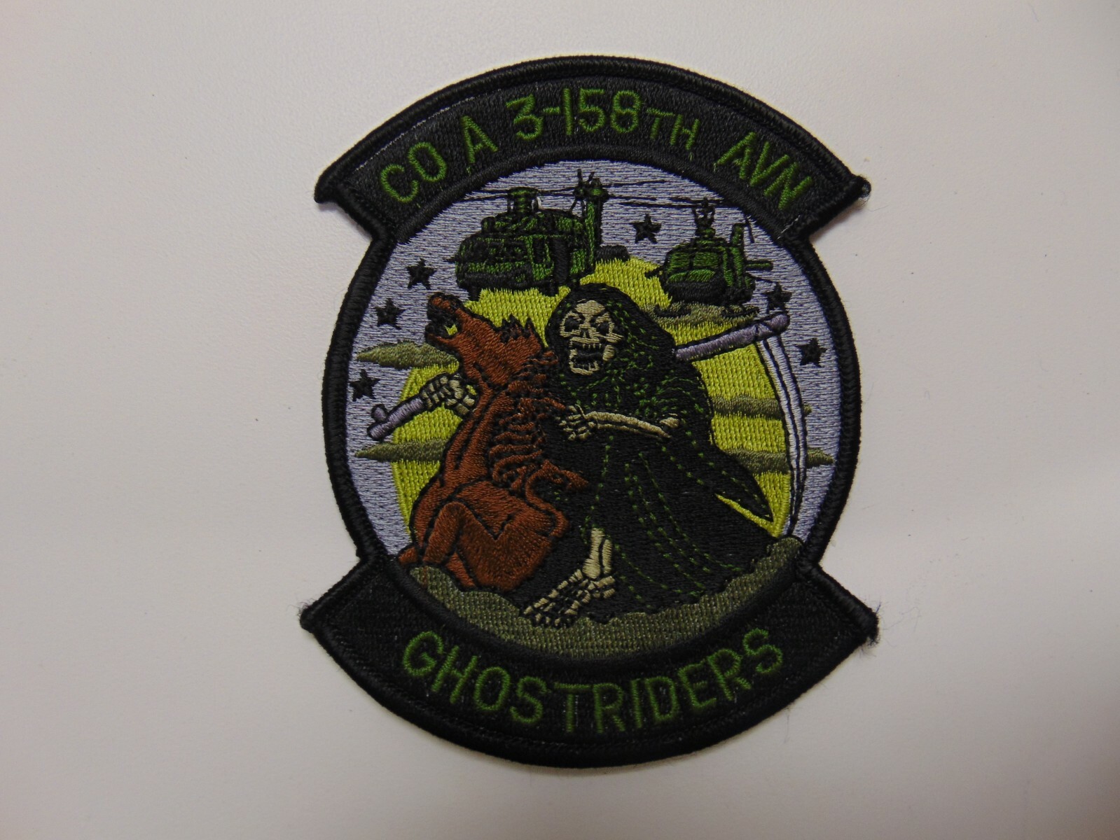 MILITARY PATCH SEW ON CO A 3-158TH AVIATION GHOSTRIDERS GRIM REAPER