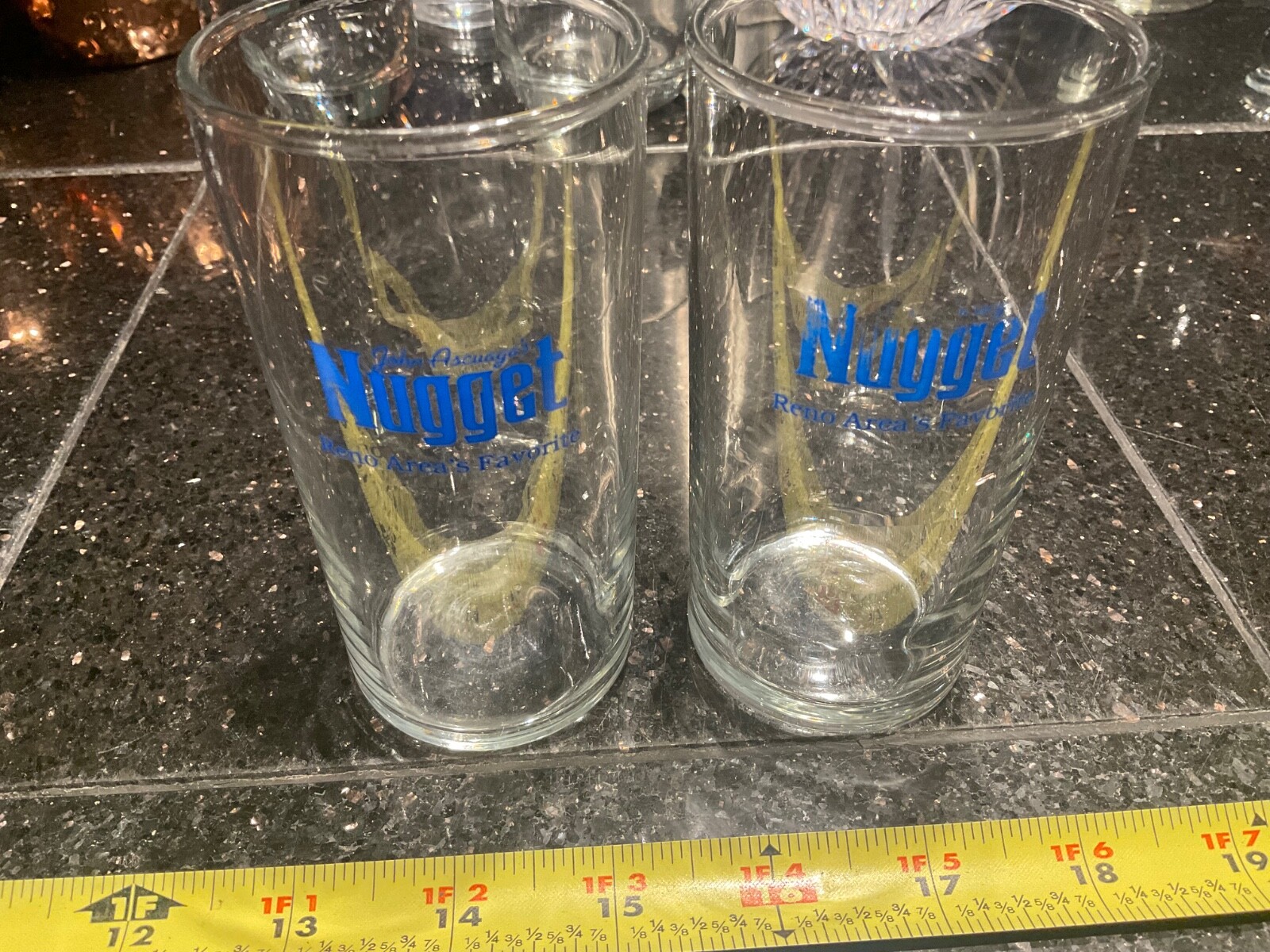 RARE JOHN ASQUAGA'S RENO NUGGET CASINO BAR/CASINO/HOTEL GLASS SET