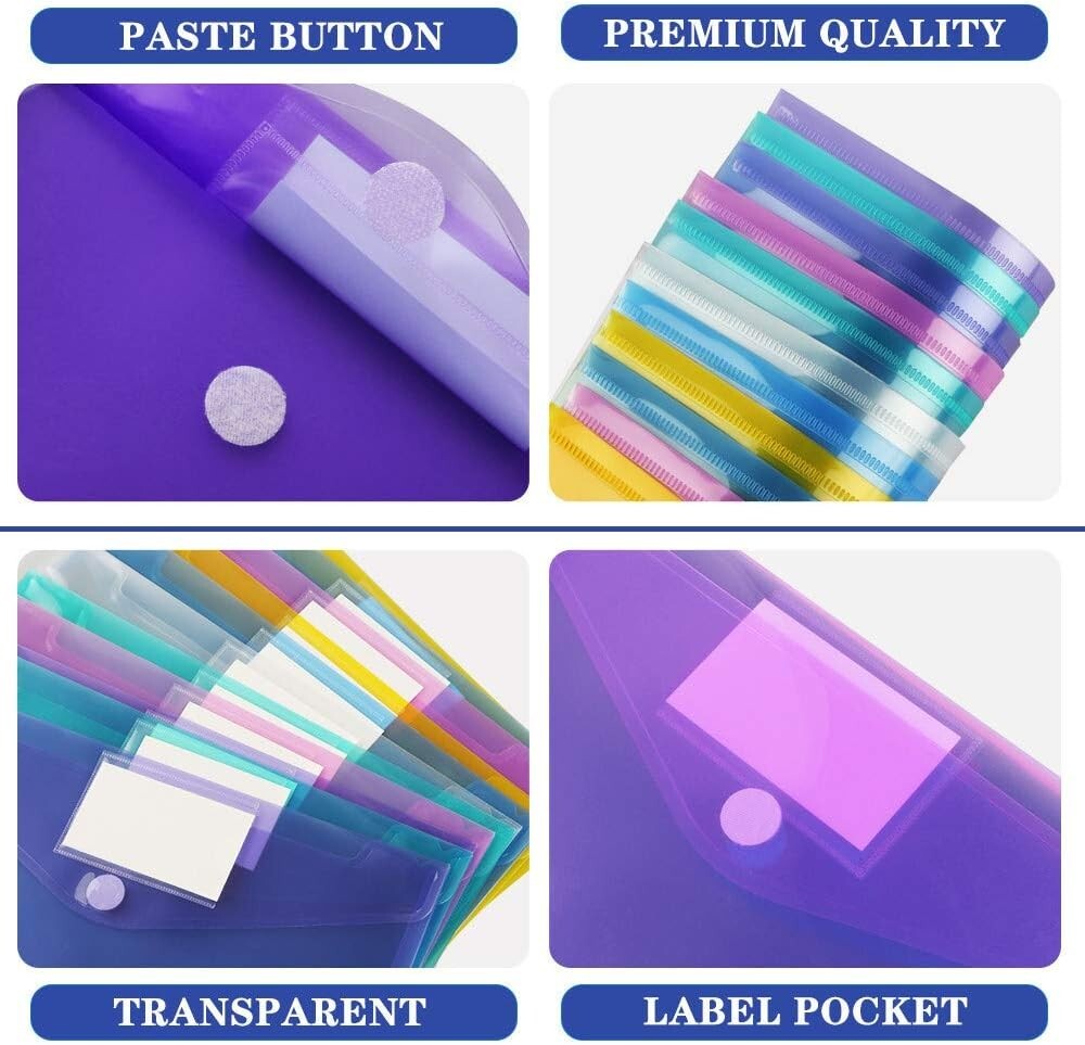 11 Pack Plastic Poly Filing Envelopes Clear Document Folders Letter A4 Size