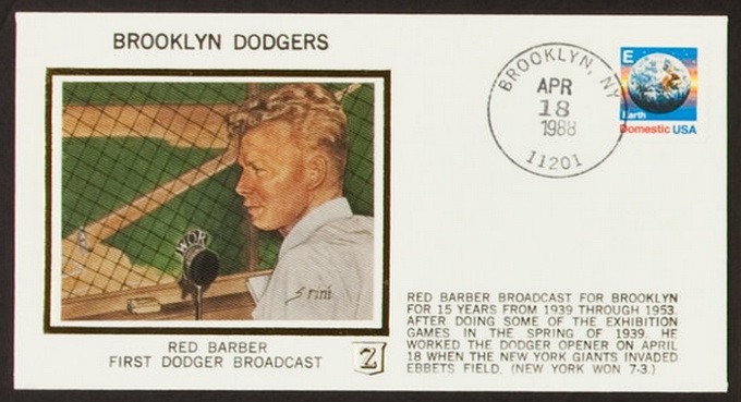 RED BARBER FIRST BROOKLYN DODGERS BROADCAST CACHET FIRST DAY COVER ENVELOPE