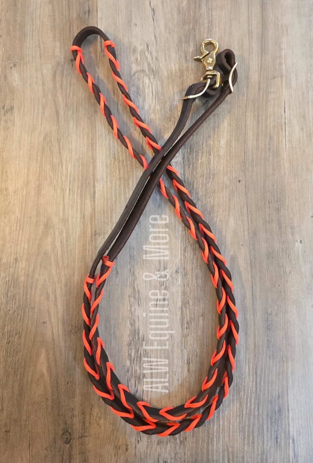 BRAND NEW Orange Paracord Laced Leather Barrel Reins By ALW Equine