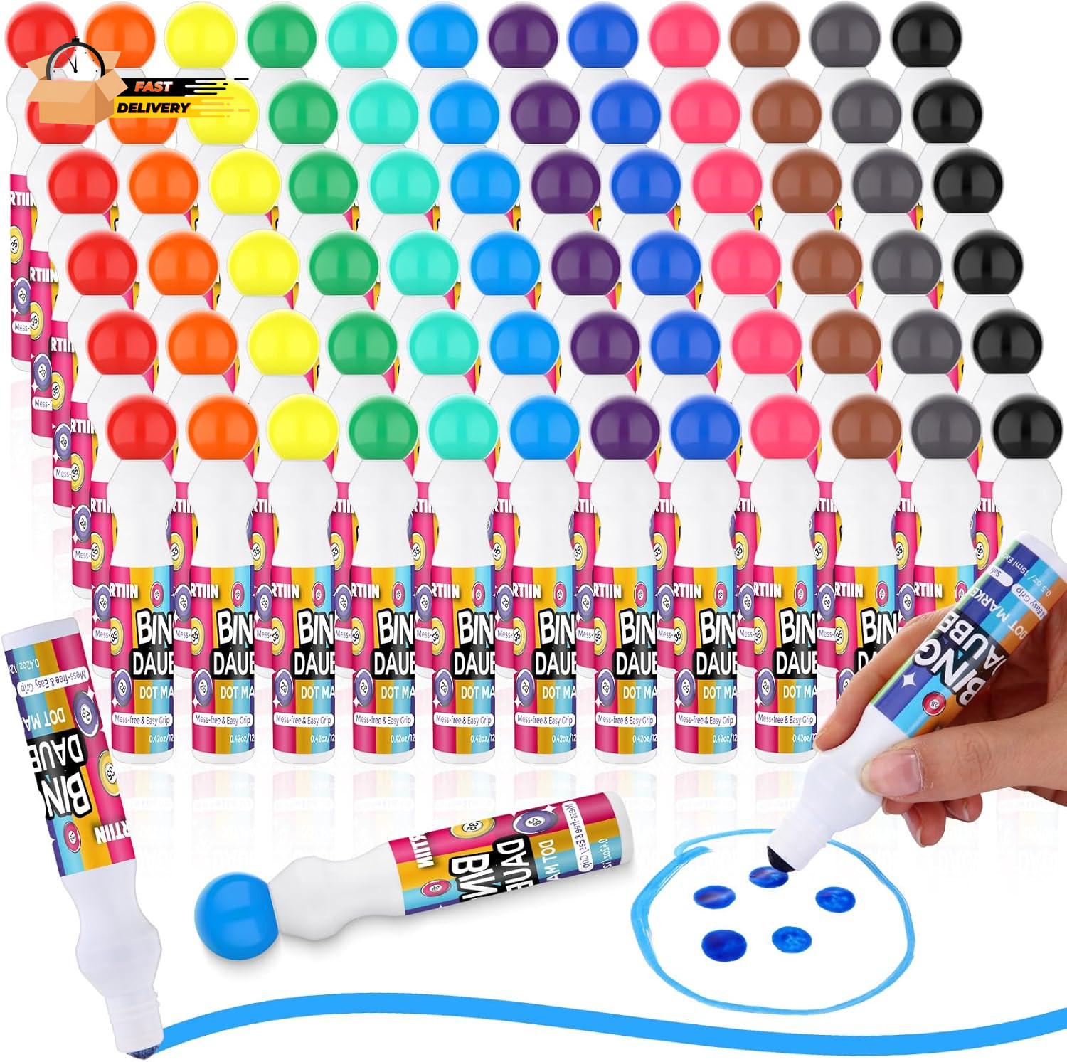 96 Pcs Bingo Daubers Bulk in 12 Colors, 0.5 Oz, Assorted Colors Set of B