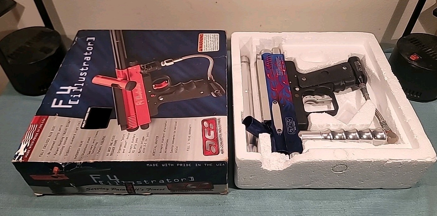 Vintage ! Old School ACI F4 Illustrator Paintball Gun & Dye Barrel clean !