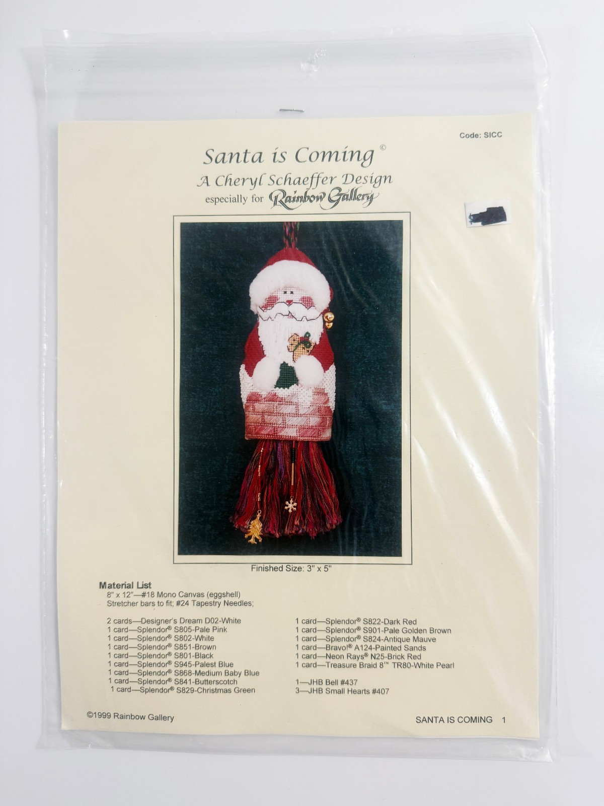 Cheryl Schaeffer Rainbow Gallery Santa is Coming Ornament Tassel Needlepoint
